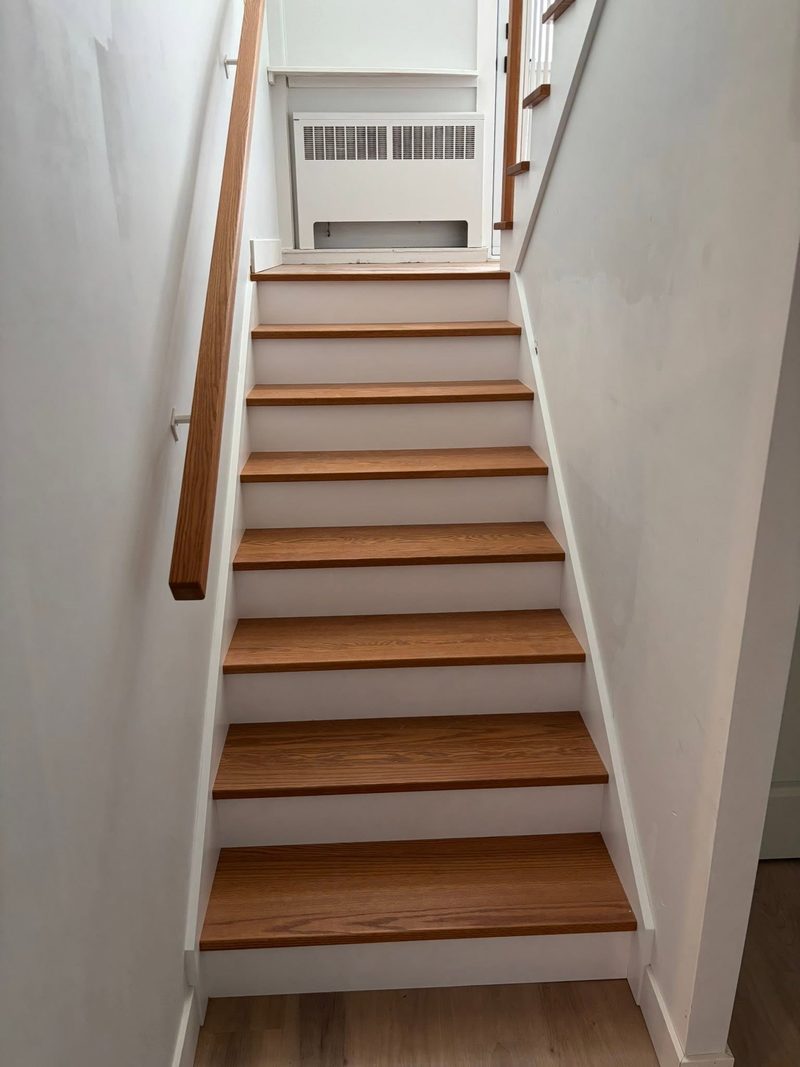 Escalier en chêne avec contremarches blanches